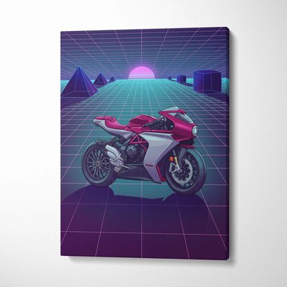 MV Agusta Superveloce Inspired Red Silver Vaporwave Motorcycle Canvas Wall Art Neon Grid Sportbike Artwork Retro Futuristic Garage Decor