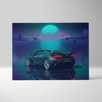 McLaren 750S Inspired Teal Purple Canvas Wall Art, Vaporwave Supercar Artwork, Neon Grid Garage Decor, Retro Futuristic Exotic Print