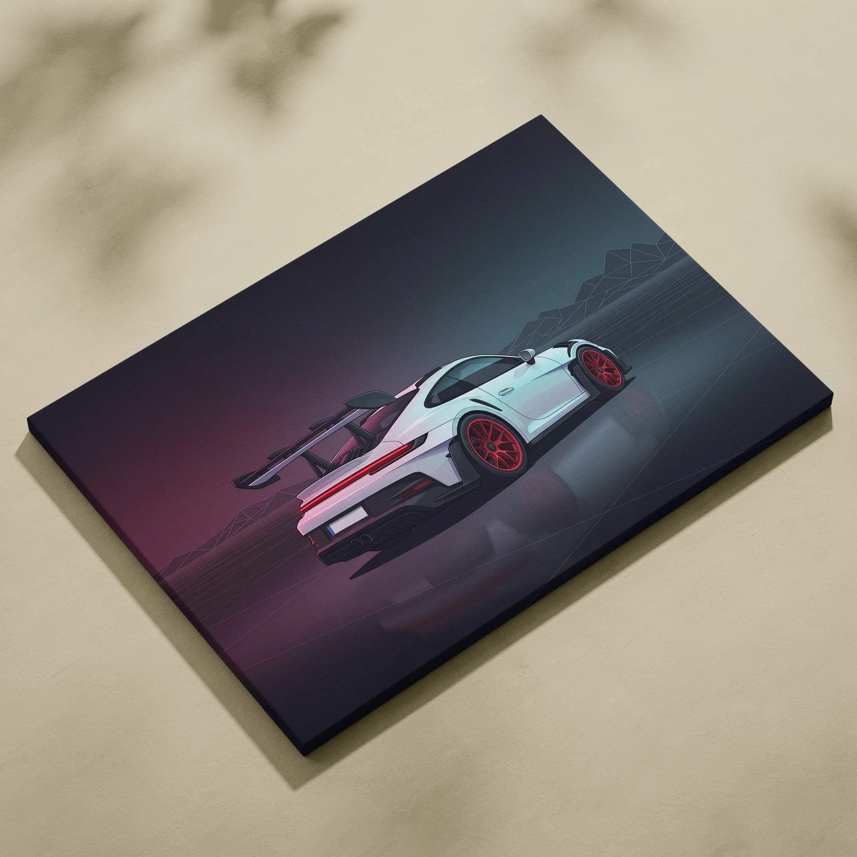 Porsche 911 GT3 RS Inspired White Red Canvas Wall Art, Vaporwave Track Car Artwork, Neon Garage Decor, Retro Futuristic Motorsport Print