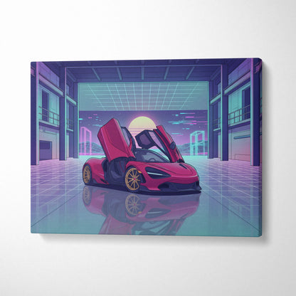 McLaren 720S Inspired Red Purple Canvas Wall Art Vaporwave Supercar Artwork Neon Garage Decor Retro Futuristic Luxury Car Print