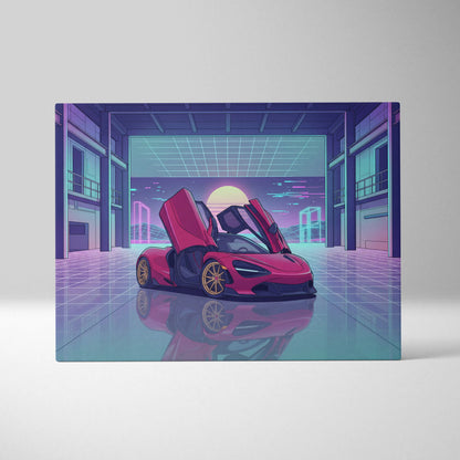 McLaren 720S Inspired Red Purple Canvas Wall Art Vaporwave Supercar Artwork Neon Garage Decor Retro Futuristic Luxury Car Print
