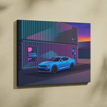 Chevrolet Camaro Inspired Vaporwave Car Canvas - Car Artwork Neon Pink Purple Teal Vaporwave Mood Neon Nostalgia Decor Style Gallery Canvas
