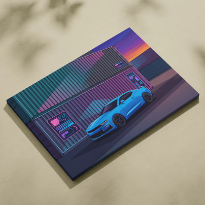 Chevrolet Camaro Inspired Vaporwave Car Canvas - Car Artwork Neon Pink Purple Teal Vaporwave Mood Neon Nostalgia Decor Style Gallery Canvas