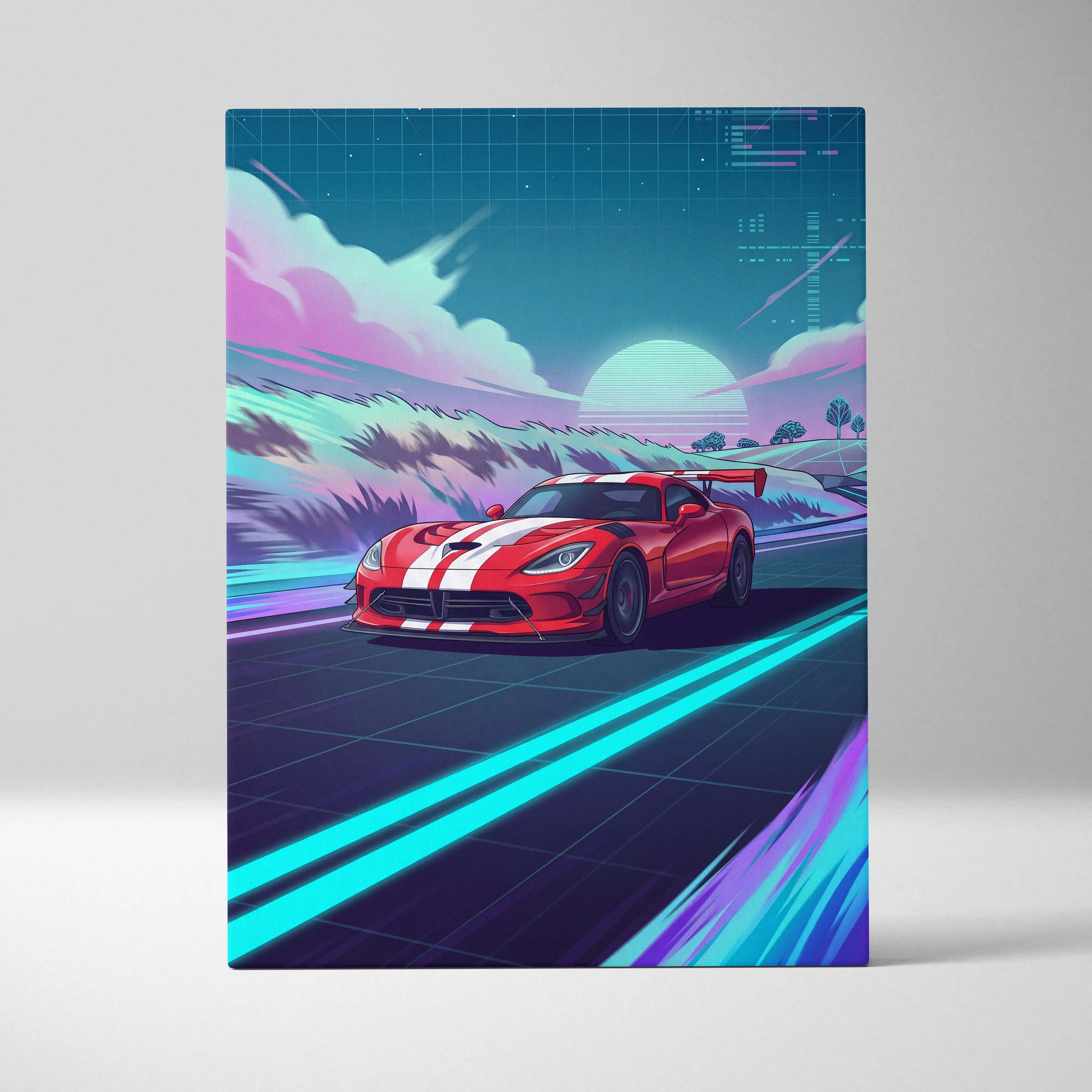 Dodge Viper ACR Inspired Vaporwave Car Canvas - Car Neon Pink Blue Wall Art Vaporwave Dreamy Nostalgic Neon Aesthetic Canvas