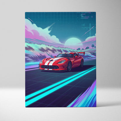 Dodge Viper ACR Inspired Vaporwave Car Canvas - Car Neon Pink Blue Wall Art Vaporwave Dreamy Nostalgic Neon Aesthetic Canvas