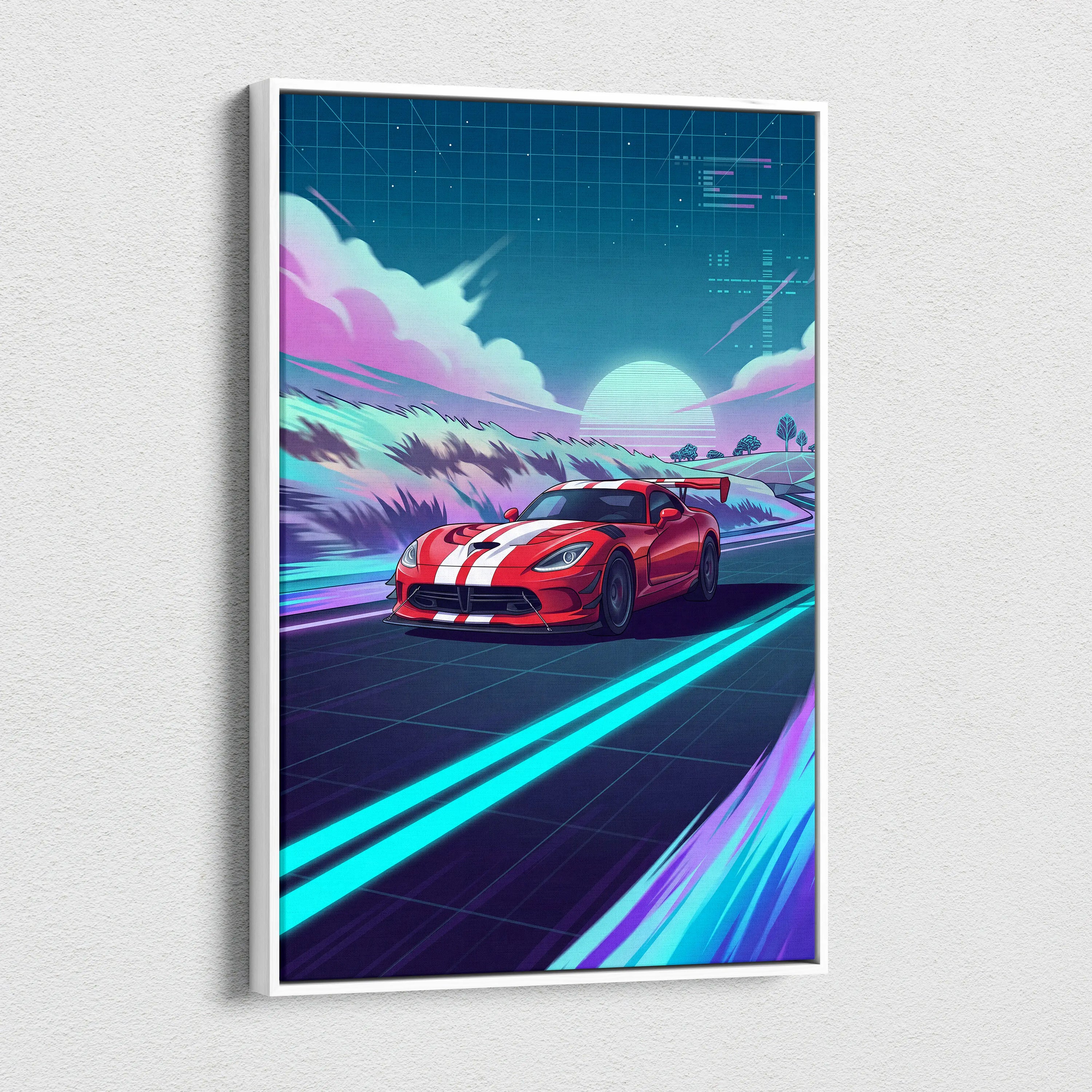 Dodge Viper ACR Inspired Vaporwave Car Canvas - Car Neon Pink Blue Wall Art Vaporwave Dreamy Nostalgic Neon Aesthetic Canvas
