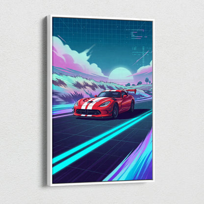 Dodge Viper ACR Inspired Vaporwave Car Canvas - Car Neon Pink Blue Wall Art Vaporwave Dreamy Nostalgic Neon Aesthetic Canvas