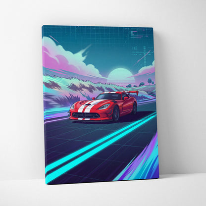 Dodge Viper ACR Inspired Vaporwave Car Canvas - Car Neon Pink Blue Wall Art Vaporwave Dreamy Nostalgic Neon Aesthetic Canvas