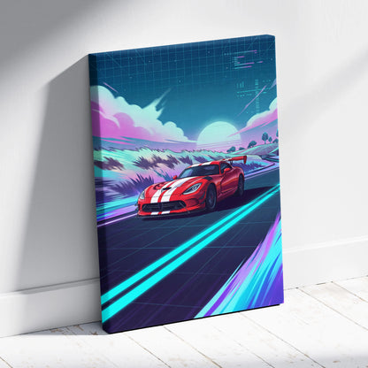 Dodge Viper ACR Inspired Vaporwave Car Canvas - Car Neon Pink Blue Wall Art Vaporwave Dreamy Nostalgic Neon Aesthetic Canvas