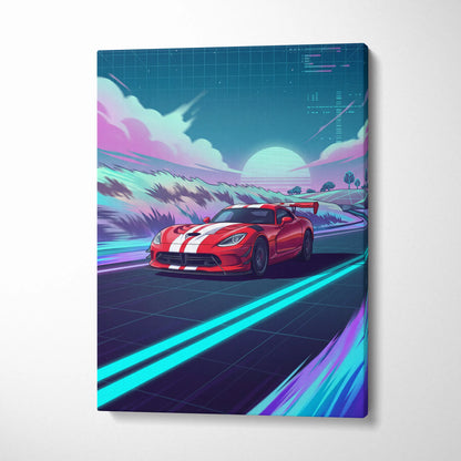 Dodge Viper ACR Inspired Vaporwave Car Canvas - Car Neon Pink Blue Wall Art Vaporwave Dreamy Nostalgic Neon Aesthetic Canvas
