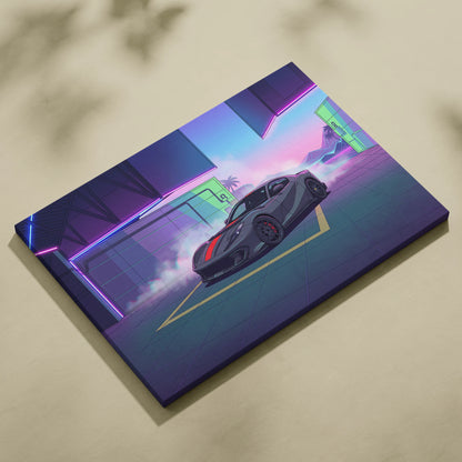 Ferrari 812 Competizione Inspired Gray Red Canvas Wall Art, Vaporwave Supercar Artwork, Neon Garage Decor, Retro Futuristic Exotic Print