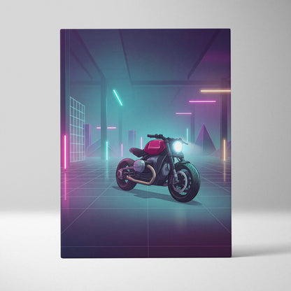 Custom BMW R9T Inspired Red Teal Motorcycle Canvas Wall Art Vaporwave Neon Garage Cruiser Artwork for Man Cave Decor Retro Futuristic Print