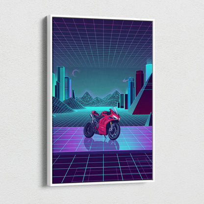 Ducati Panigale V4 Inspired Red Cyan Motorcycle Canvas Wall Art Vaporwave Neon Sportbike Garage Decor Retro Futuristic Racing Artwork