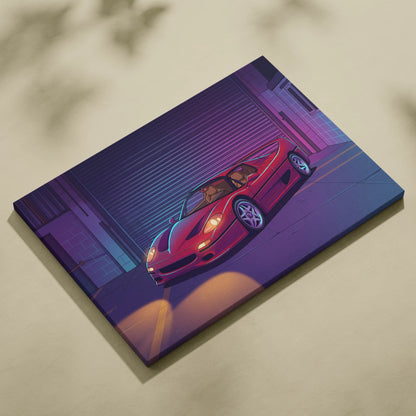 Ferrari F50 Inspired Red Purple Canvas Wall Art, Vaporwave Supercar Artwork, Neon Garage Decor, Retro Futuristic Exotic Car Print