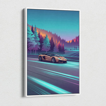 Lamborghini Aventador SVJ Inspired Vaporwave Canvas - Car Artwork Neon Teal Living Room Vaporwave Dreamy Nostalgia Vaporwave Wall Art Canvas