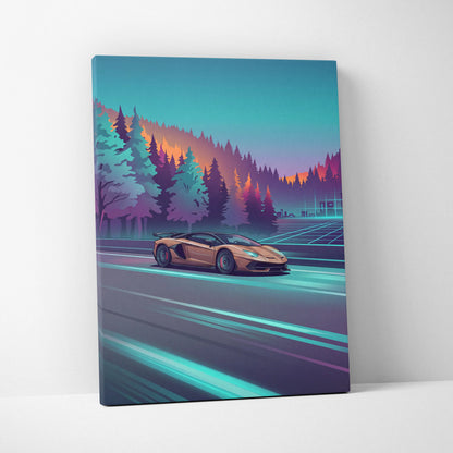 Lamborghini Aventador SVJ Inspired Vaporwave Canvas - Car Artwork Neon Teal Living Room Vaporwave Dreamy Nostalgia Vaporwave Wall Art Canvas