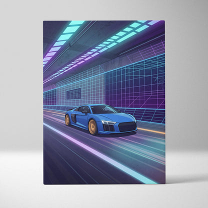 Audi R8 Inspired Vaporwave Car Canvas Print - Vaporwave Car Art Neon Blue Purple Living Room Retro Nostalgic Energy Neo Eighties Canvas Wall Art Giclee Canvas Print