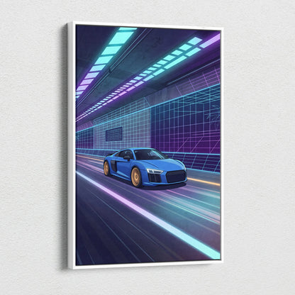 Audi R8 Inspired Vaporwave Car Canvas Print - Vaporwave Car Art Neon Blue Purple Living Room Retro Nostalgic Energy Neo Eighties Canvas Wall Art Giclee Canvas Print