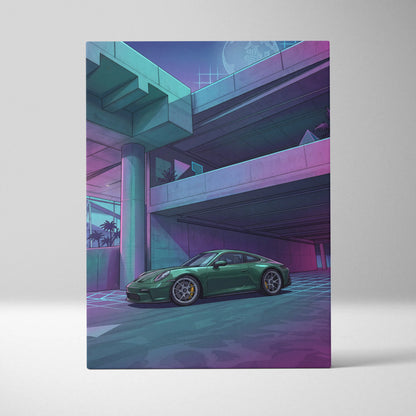 Porsche 911 GT3 Inspired Vaporwave Car Canvas - Car Neon Blues Purple Teal Living Room Vaporwave Futurism Mood Nostalgic Vaporwave Canvas