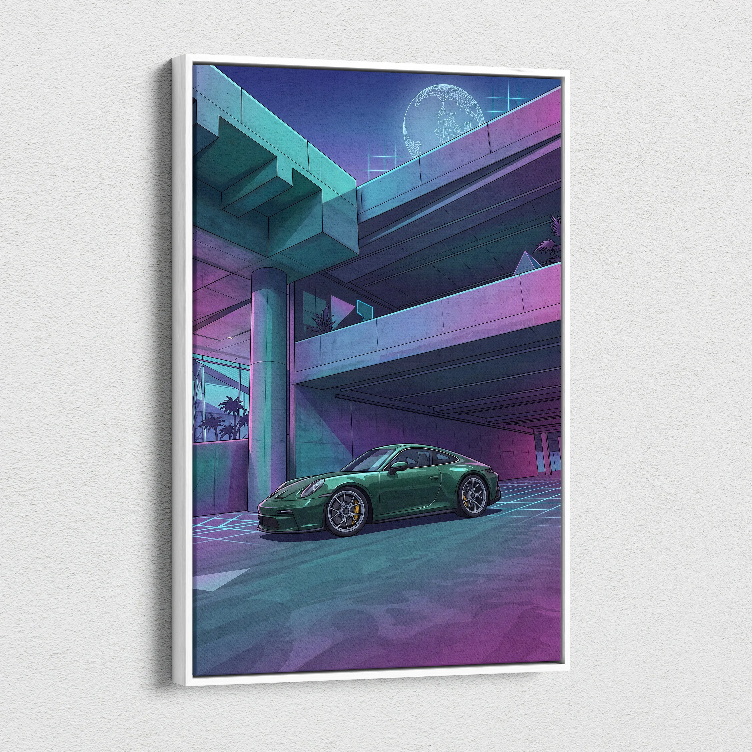 Porsche 911 GT3 Inspired Vaporwave Car Canvas - Car Neon Blues Purple Teal Living Room Vaporwave Futurism Mood Nostalgic Vaporwave Canvas