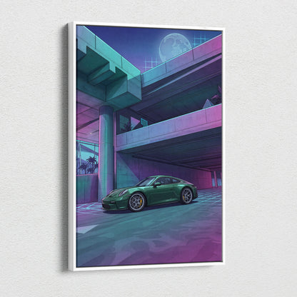 Porsche 911 GT3 Inspired Vaporwave Car Canvas - Car Neon Blues Purple Teal Living Room Vaporwave Futurism Mood Nostalgic Vaporwave Canvas