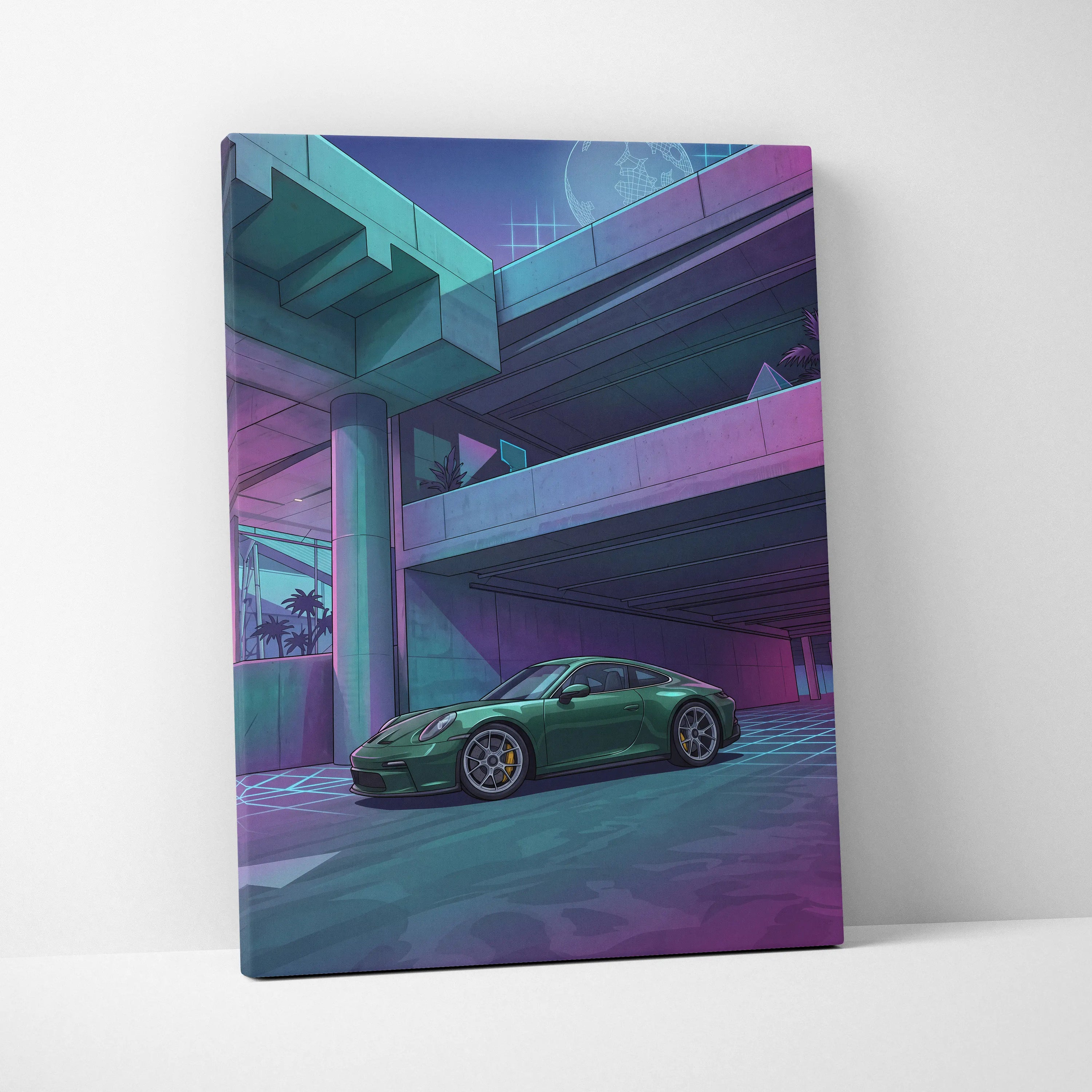 Porsche 911 GT3 Inspired Vaporwave Car Canvas - Car Neon Blues Purple Teal Living Room Vaporwave Futurism Mood Nostalgic Vaporwave Canvas