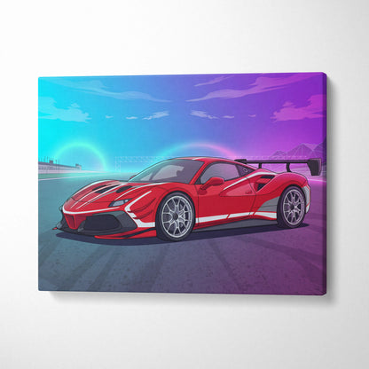 Ferrari 488 Challenge Inspired Canvas Wall Art - Red Track Car Artwork with Neon Racing Energy for Garage, Office & Motorsport Decor