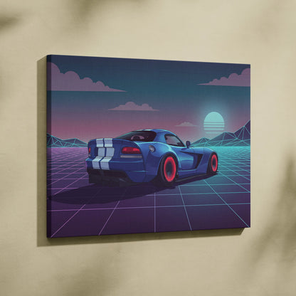 Dodge Viper Inspired Vaporwave Canvas - Car Neon Pink Teal Living Room Vaporwave Dreamy Nostalgic Retro Grid Canvas Print