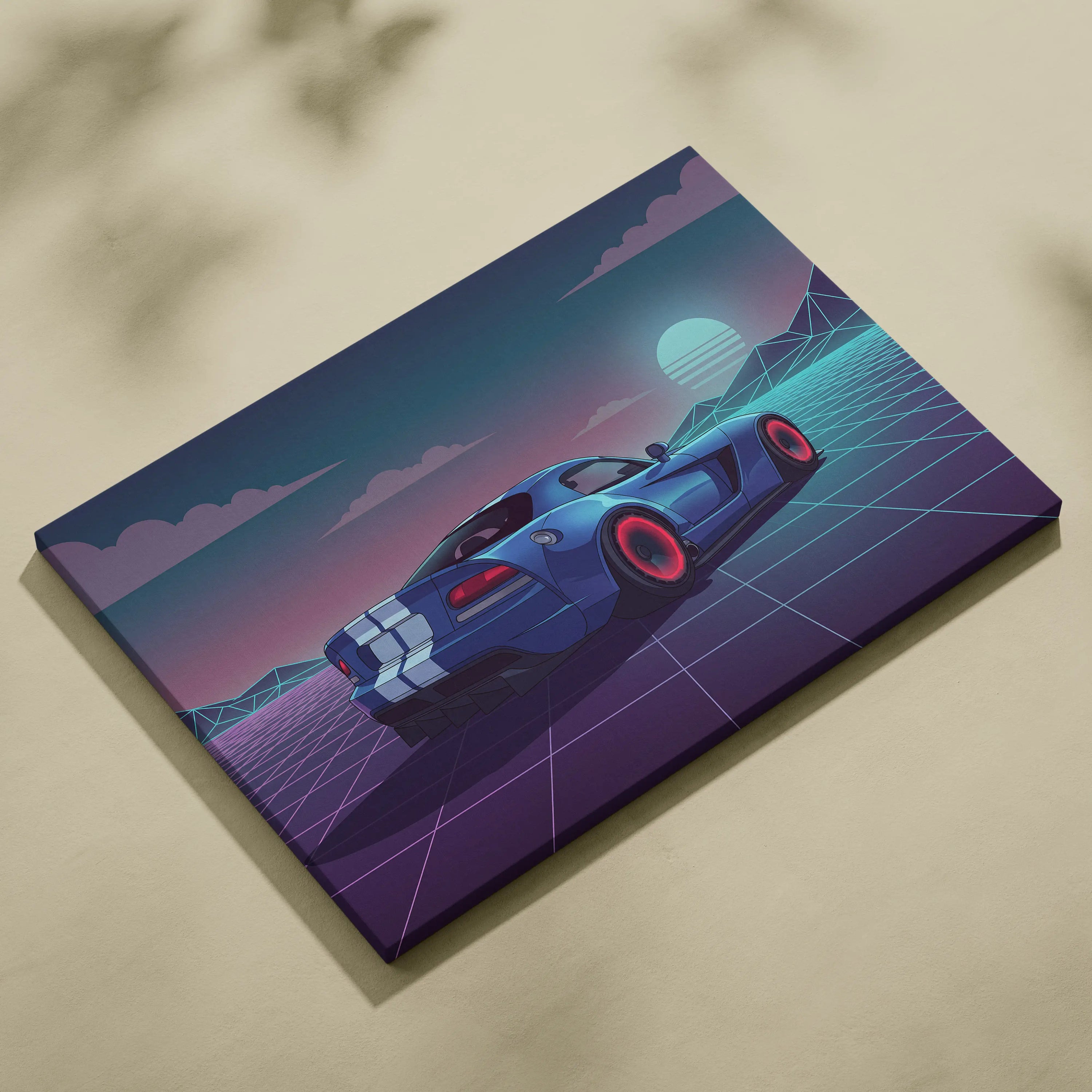 Dodge Viper Inspired Vaporwave Canvas - Car Neon Pink Teal Living Room Vaporwave Dreamy Nostalgic Retro Grid Canvas Print