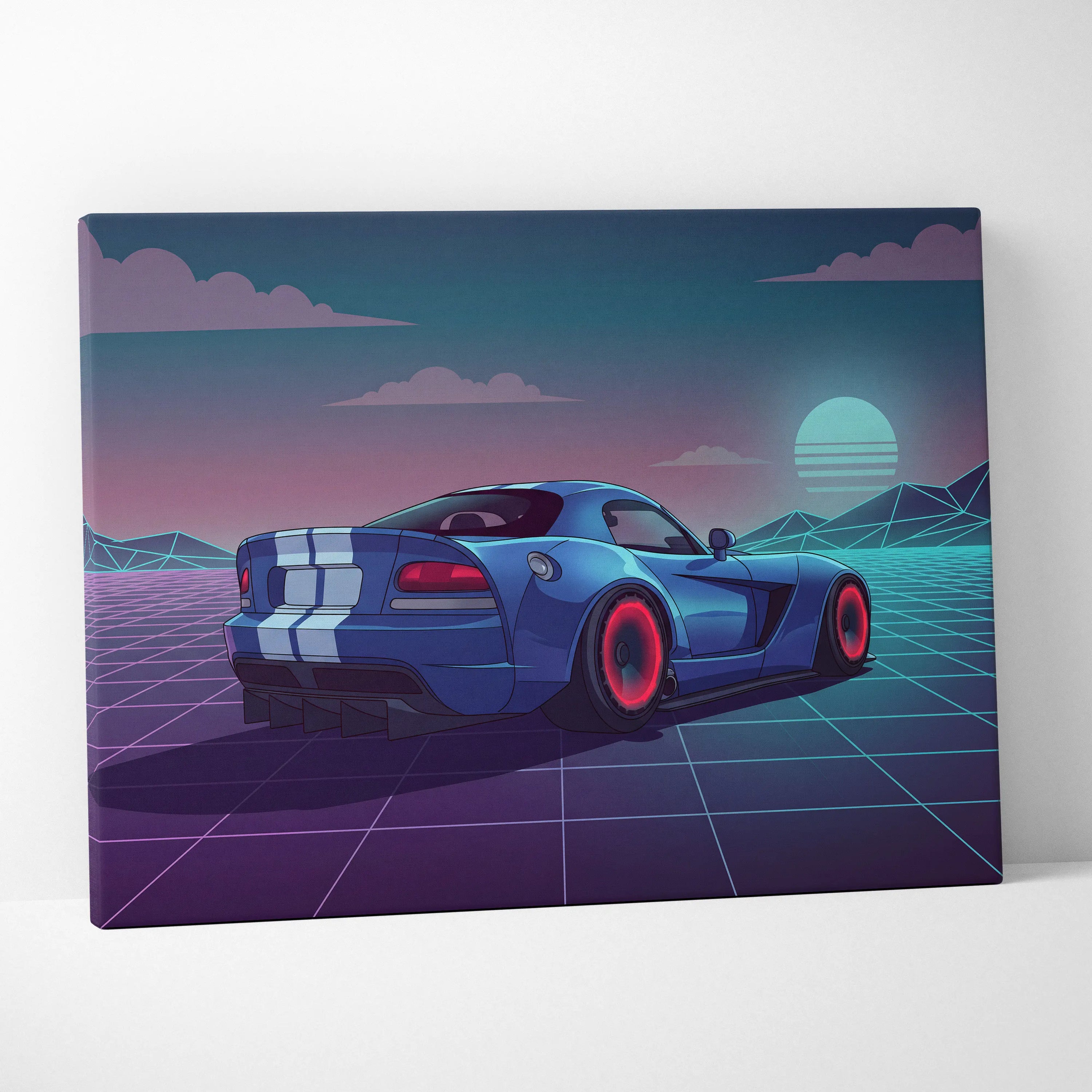 Dodge Viper Inspired Vaporwave Canvas - Car Neon Pink Teal Living Room Vaporwave Dreamy Nostalgic Retro Grid Canvas Print