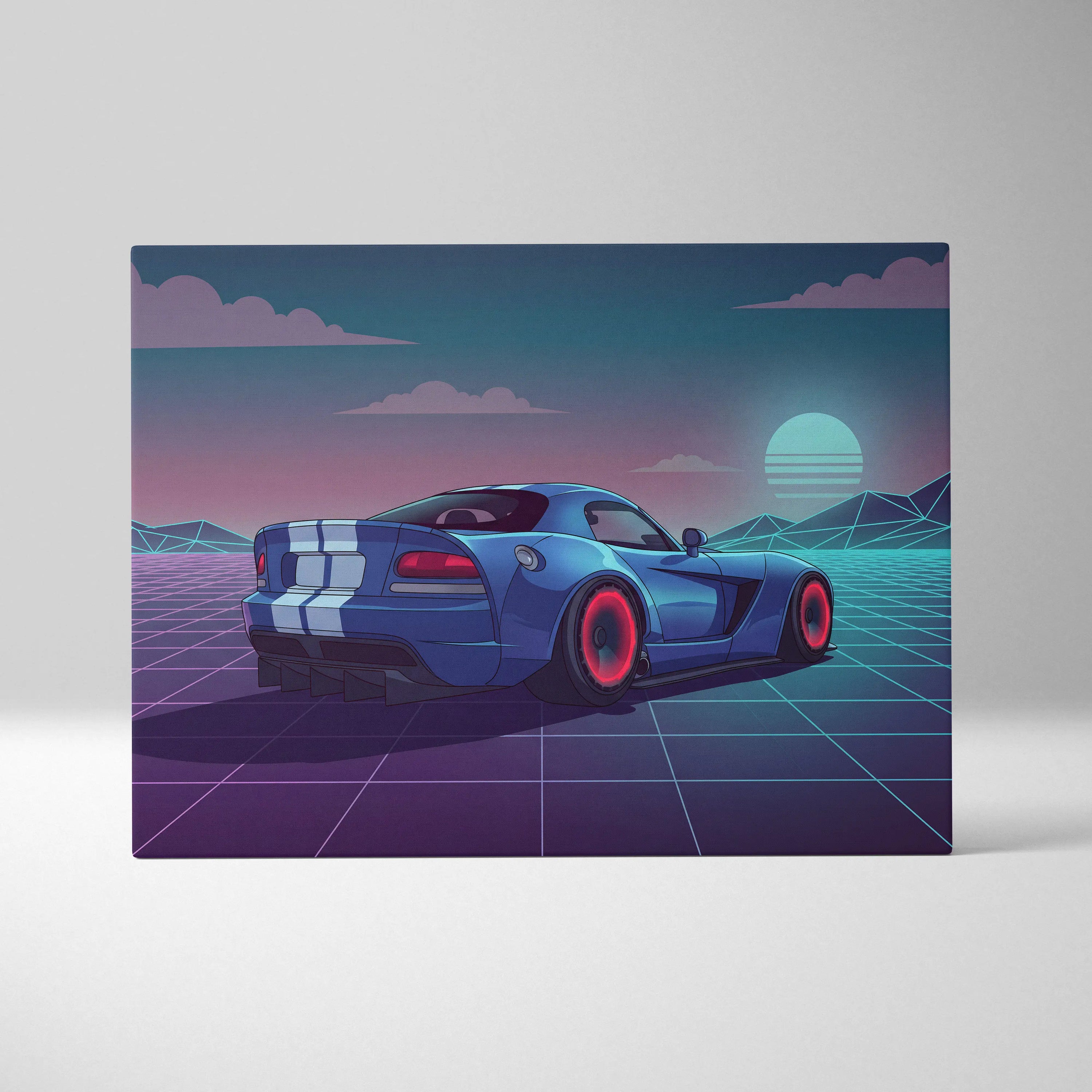Dodge Viper Inspired Vaporwave Canvas - Car Neon Pink Teal Living Room Vaporwave Dreamy Nostalgic Retro Grid Canvas Print