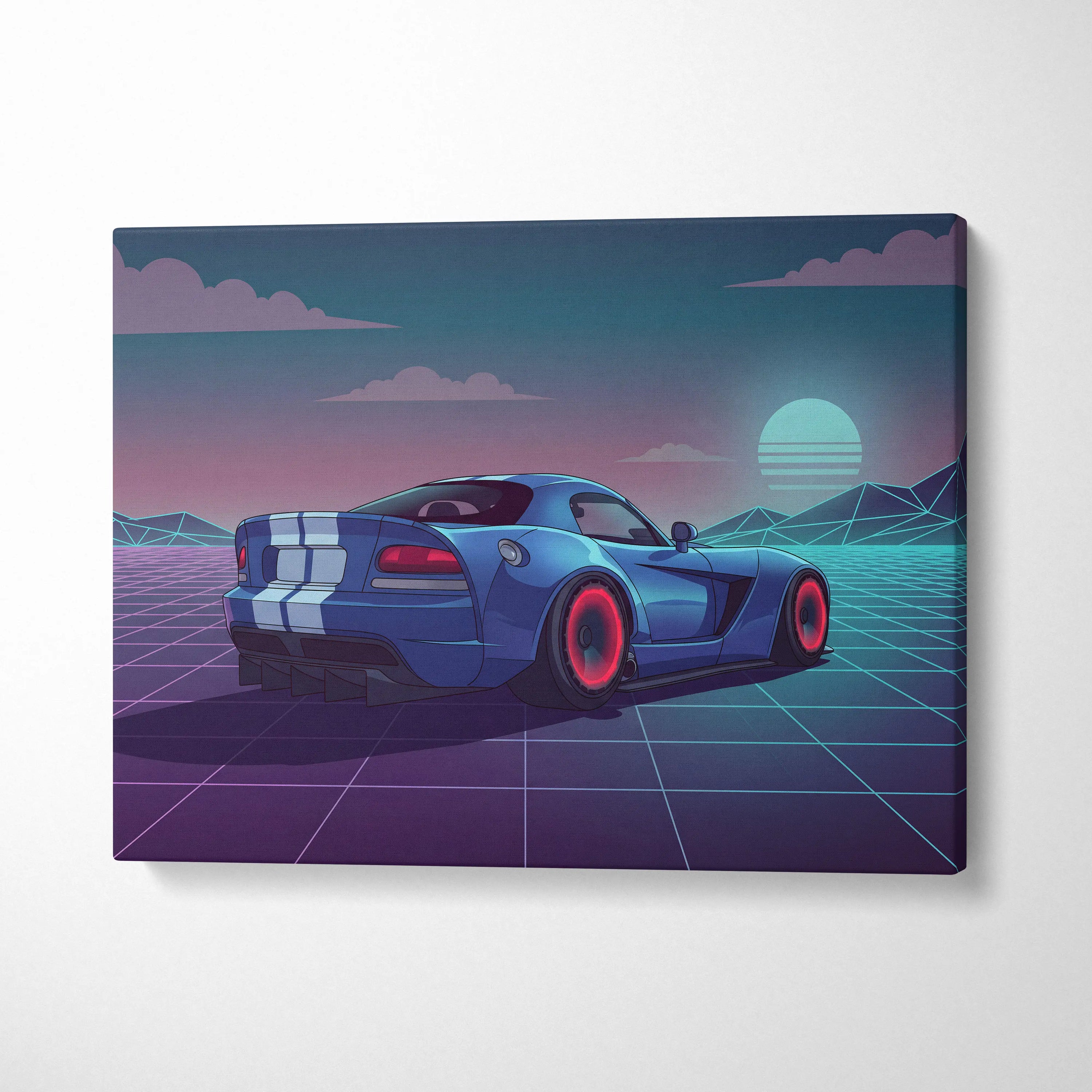 Dodge Viper Inspired Vaporwave Canvas - Car Neon Pink Teal Living Room Vaporwave Dreamy Nostalgic Retro Grid Canvas Print