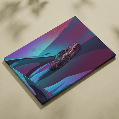 Rimac Nevera Inspired Burgundy Teal Canvas Wall Art Vaporwave Abstract Hypercar Artwork, Futuristic Neon Supercar Garage Decor