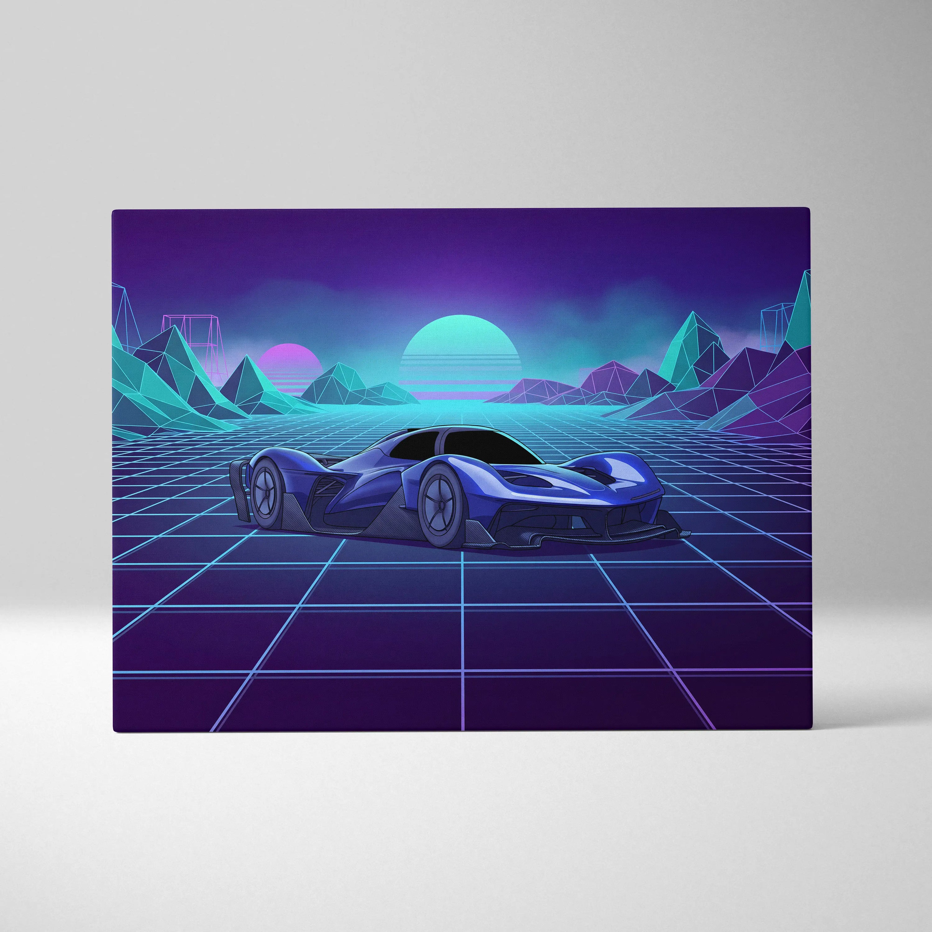 Red Bull RB17 Inspired Blue Purple Canvas Wall Art Vaporwave Hypercar Artwork Neon Grid Garage Decor Retro Futuristic Motorsport Print