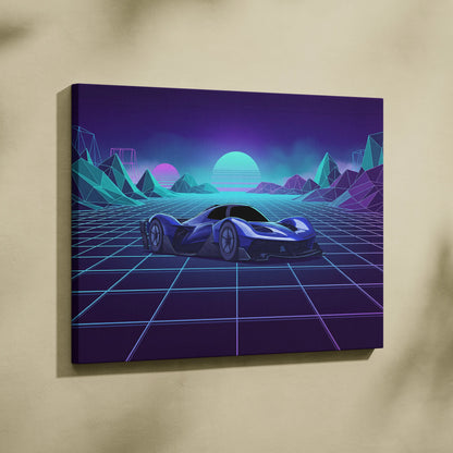 Red Bull RB17 Inspired Blue Purple Canvas Wall Art Vaporwave Hypercar Artwork Neon Grid Garage Decor Retro Futuristic Motorsport Print