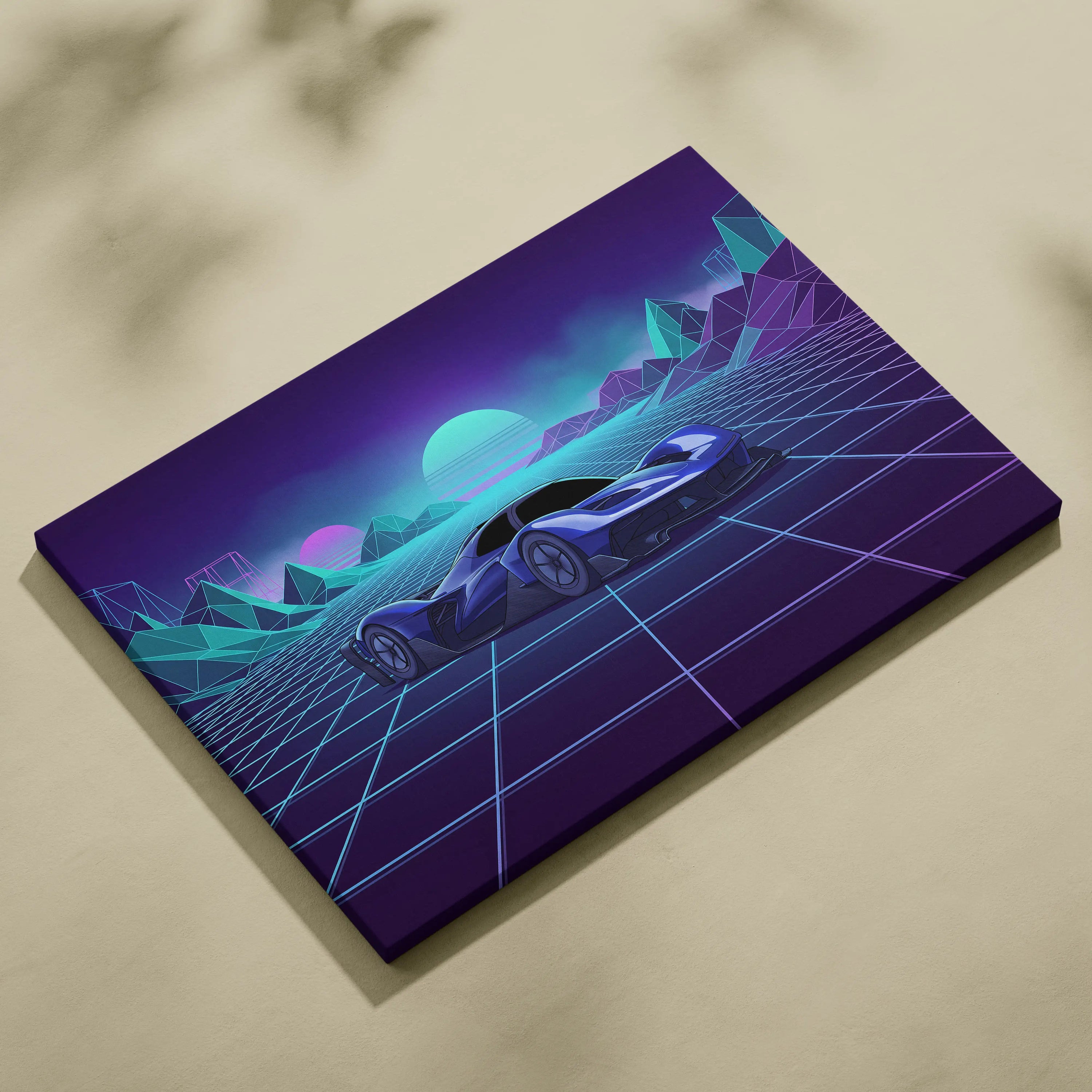 Red Bull RB17 Inspired Blue Purple Canvas Wall Art Vaporwave Hypercar Artwork Neon Grid Garage Decor Retro Futuristic Motorsport Print