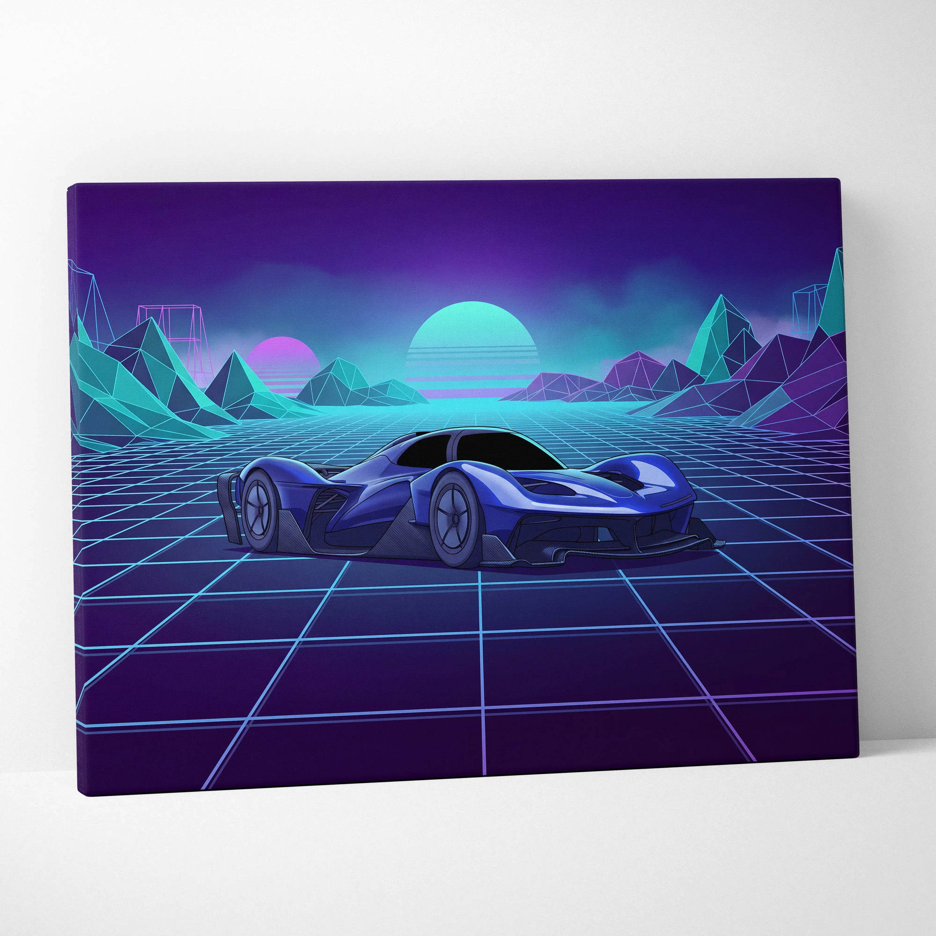 Red Bull RB17 Inspired Blue Purple Canvas Wall Art Vaporwave Hypercar Artwork Neon Grid Garage Decor Retro Futuristic Motorsport Print