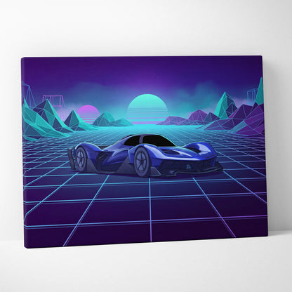 Red Bull RB17 Inspired Blue Purple Canvas Wall Art Vaporwave Hypercar Artwork Neon Grid Garage Decor Retro Futuristic Motorsport Print