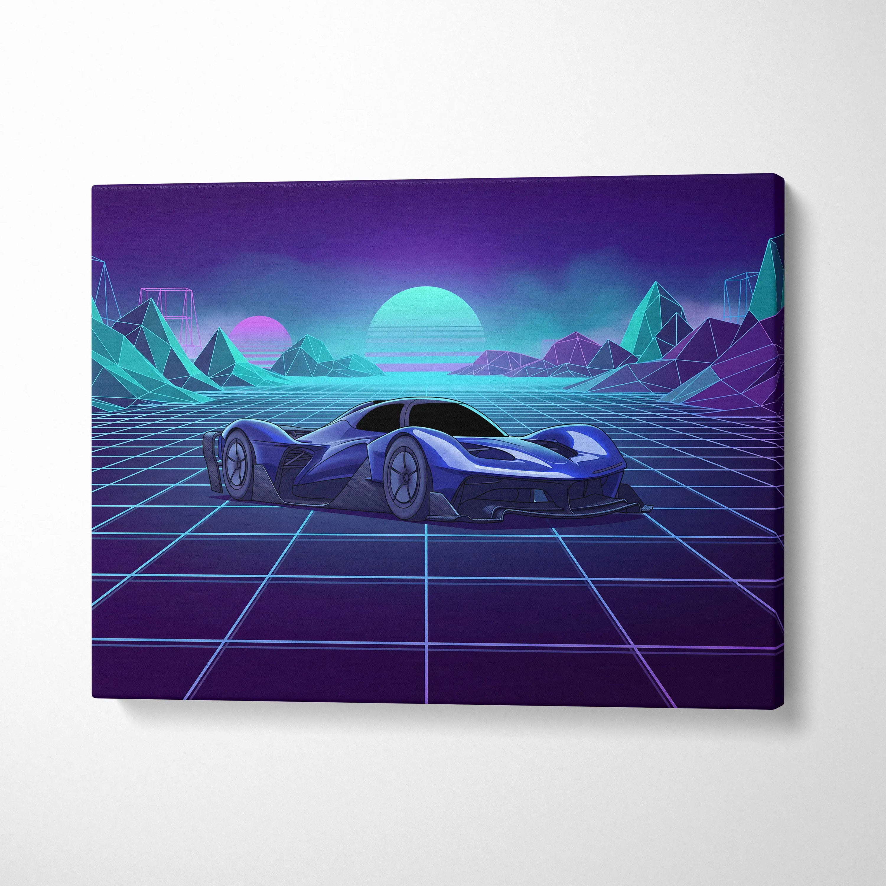 Red Bull RB17 Inspired Blue Purple Canvas Wall Art Vaporwave Hypercar Artwork Neon Grid Garage Decor Retro Futuristic Motorsport Print