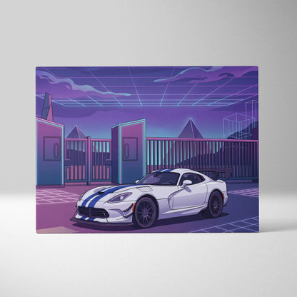 Dodge Viper ACR Inspired Purple Blue Canvas Wall Art, Vaporwave Night Drive, Retro Futuristic Garage Decor, Sports Car Artwork