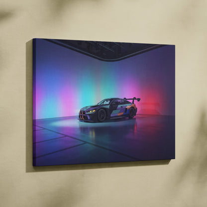 BMW M4 GT3 Inspired Vaporwave Car Canvas - Vaporwave Car Art Neon Pink Cyan Living Room Retro Nostalgic Glow Modern Retro Neon Car Wall Art Canvas