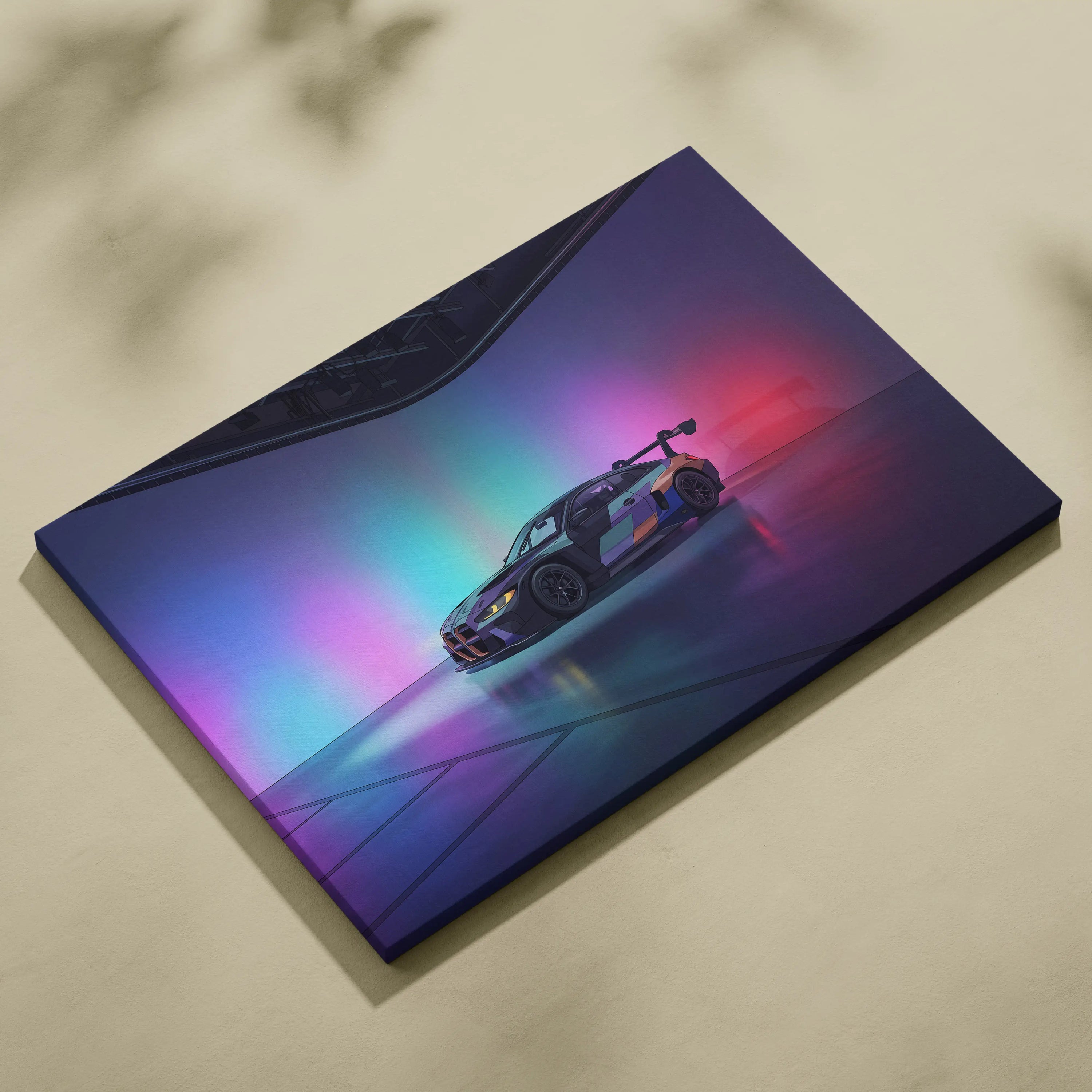 BMW M4 GT3 Inspired Vaporwave Car Canvas - Vaporwave Car Art Neon Pink Cyan Living Room Retro Nostalgic Glow Modern Retro Neon Car Wall Art Canvas