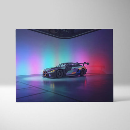 BMW M4 GT3 Inspired Vaporwave Car Canvas - Vaporwave Car Art Neon Pink Cyan Living Room Retro Nostalgic Glow Modern Retro Neon Car Wall Art Canvas