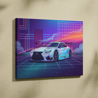 Lexus RC F Inspired White Purple Canvas Wall Art, Vaporwave JDM Track Car Artwork, Neon Grid Garage Decor, Retro Futuristic Auto Print