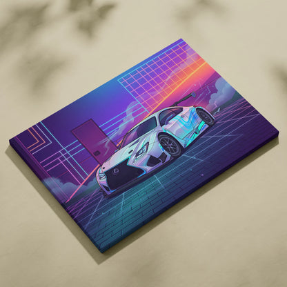 Lexus RC F Inspired White Purple Canvas Wall Art, Vaporwave JDM Track Car Artwork, Neon Grid Garage Decor, Retro Futuristic Auto Print