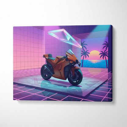 KTM RC8 Inspired Orange Purple Motorcycle Canvas Wall Art Vaporwave Neon Sunset Sportbike Garage Decor Retro Futuristic Artwork