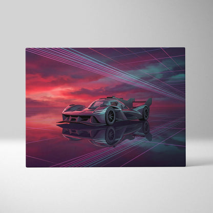 Genesis GMR 001 Inspired Purple Teal Canvas Wall Art, Vaporwave Racing Sunset, Futuristic Garage Decor, Hypercar Motorsport Artwork