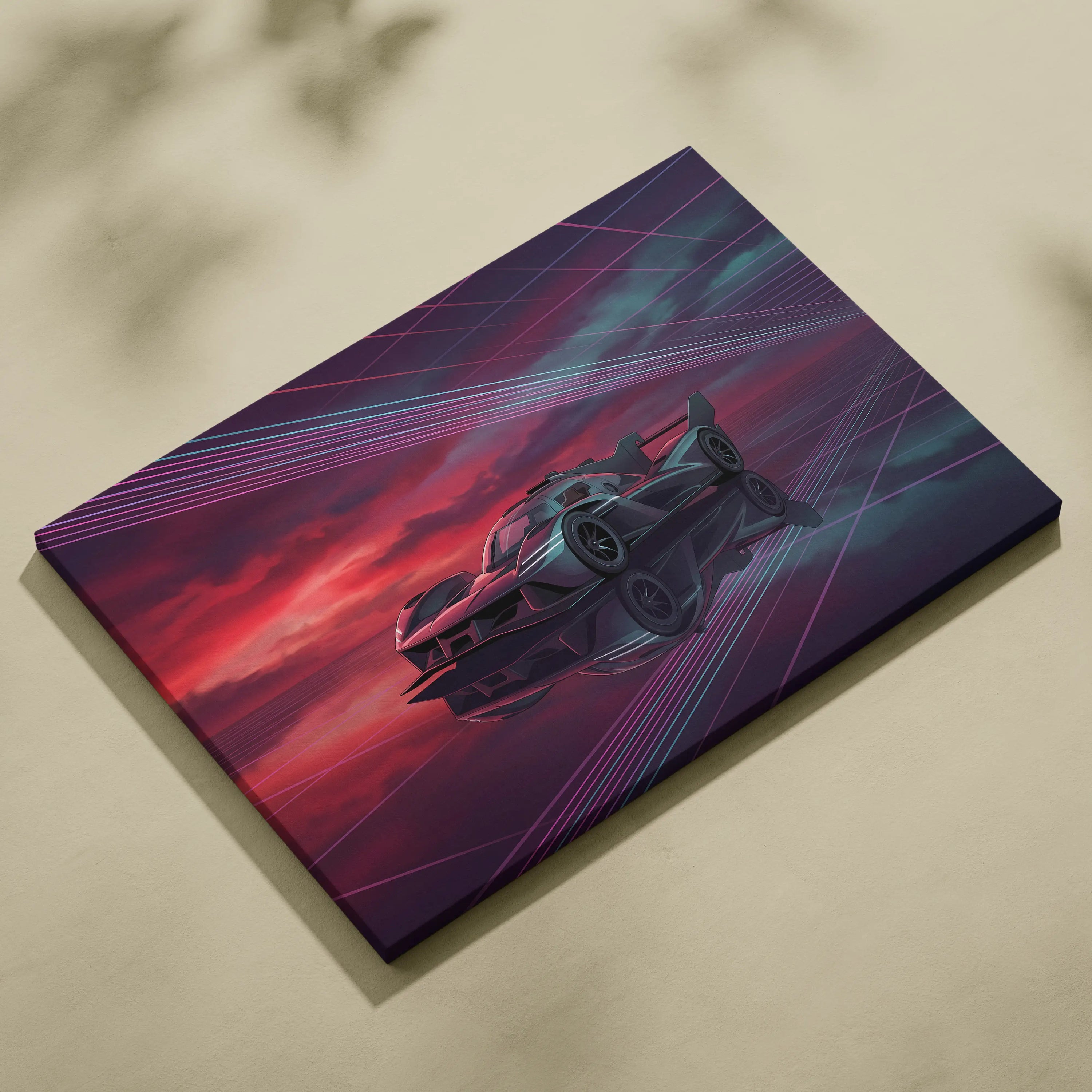 Genesis GMR 001 Inspired Purple Teal Canvas Wall Art, Vaporwave Racing Sunset, Futuristic Garage Decor, Hypercar Motorsport Artwork