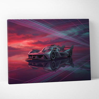Genesis GMR 001 Inspired Purple Teal Canvas Wall Art, Vaporwave Racing Sunset, Futuristic Garage Decor, Hypercar Motorsport Artwork