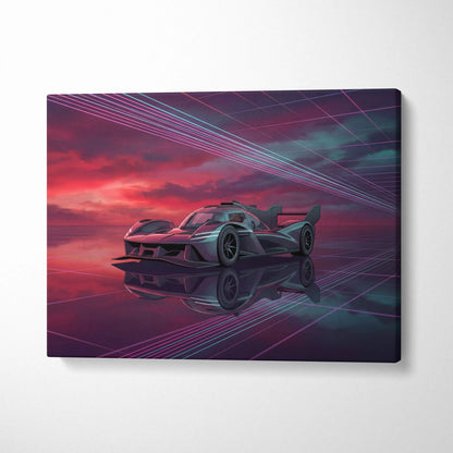 Genesis GMR 001 Inspired Purple Teal Canvas Wall Art, Vaporwave Racing Sunset, Futuristic Garage Decor, Hypercar Motorsport Artwork
